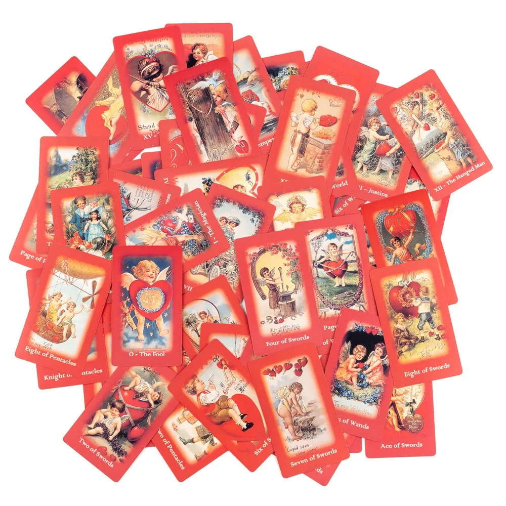 

Valentine's Day Tarot Deck 10.3*6cm Vintage Love Illustrations 78 Pcs Cards Based on Rider Waite System