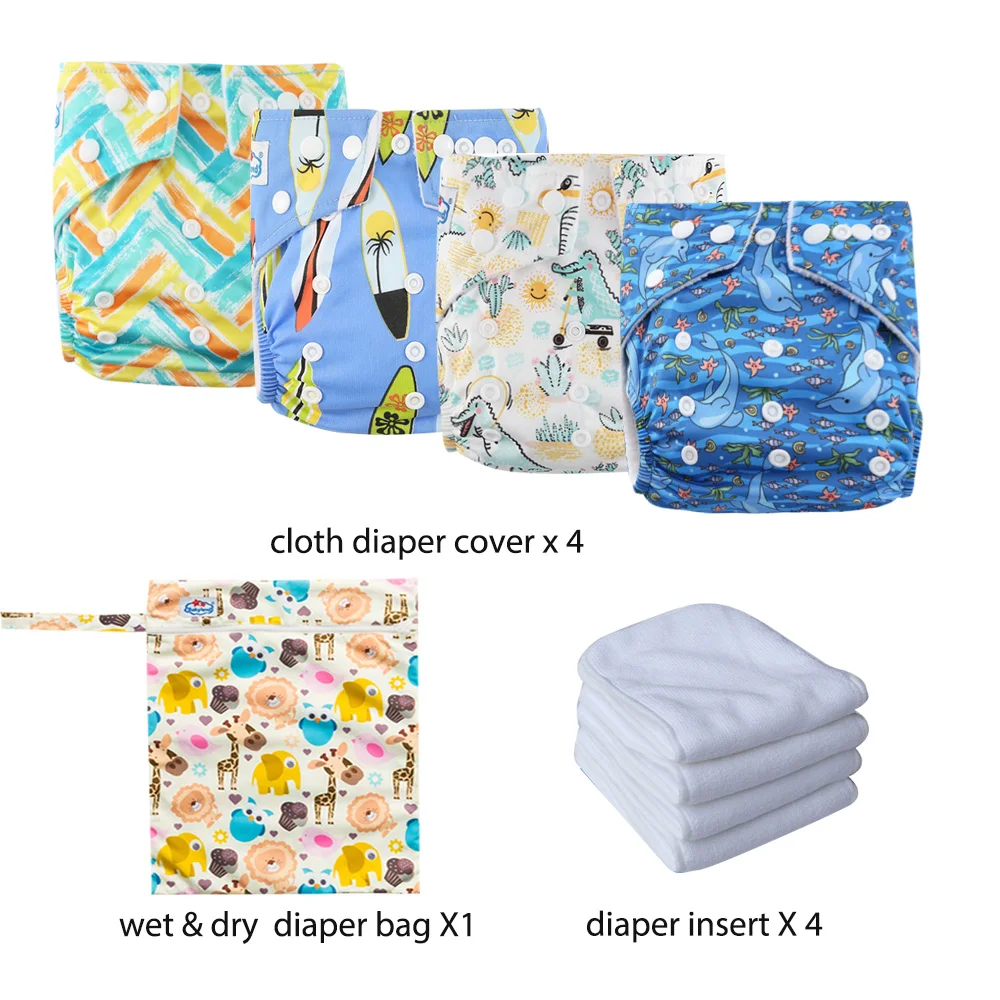 Babyland Nuevo kit de pañales de tela impermeables para bebés con inserciones y bolsas húmedas | Sistema de pañales lavable económico (0-36 meses)