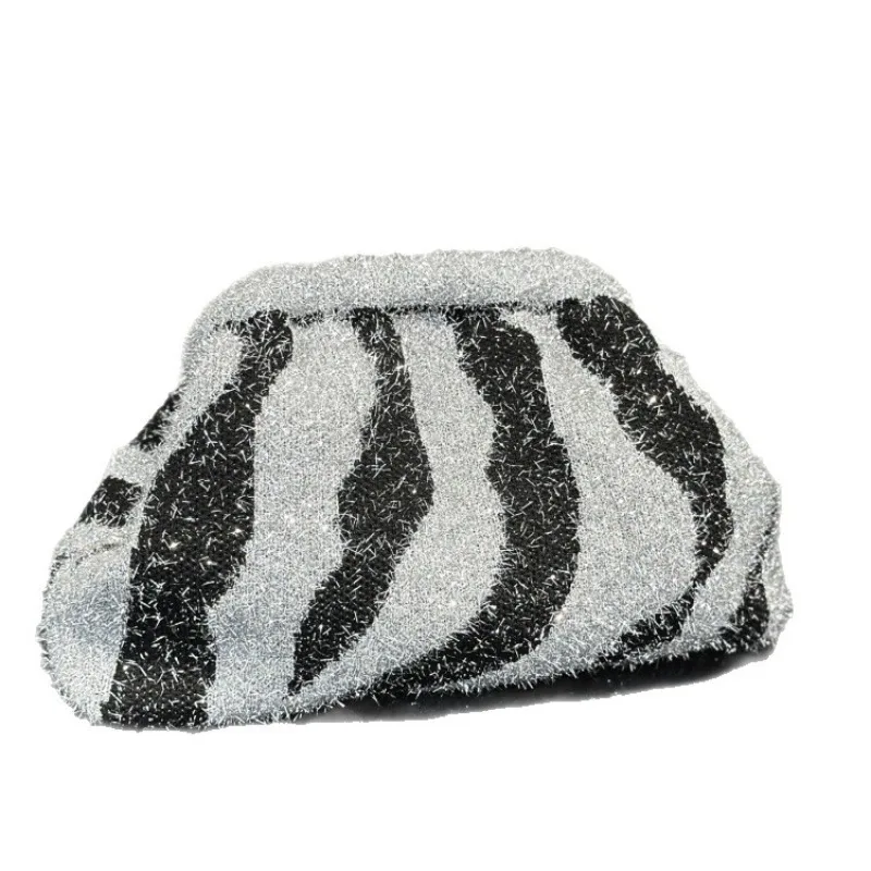 

Shiny Knitted Clutch Bags for Autumn and Winter Vintage Zebra Pattern Women's Large-capacity Clip Cloud Bag Trend Prom Dress Bag