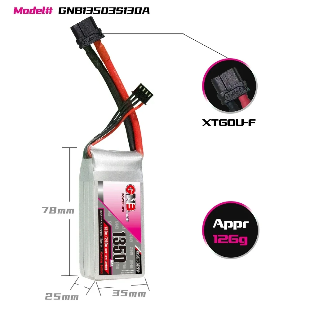 GAONENG GNB 1100/1350/1550mAh 3S 130C 260C 11.1V XT60 bateria LiPo dla Cine Whoop Cinelog Cinewhoop RC zabawka mały helikopterowy samolot