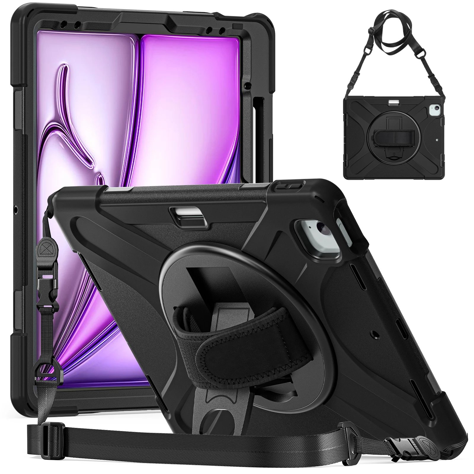 Anti-Drop Case for iPad Air 13 (2024) Rugged Shell with Rotating Stand Anti-Shock Cover for iPad Pro 12.9 2022 2021 2020 2018