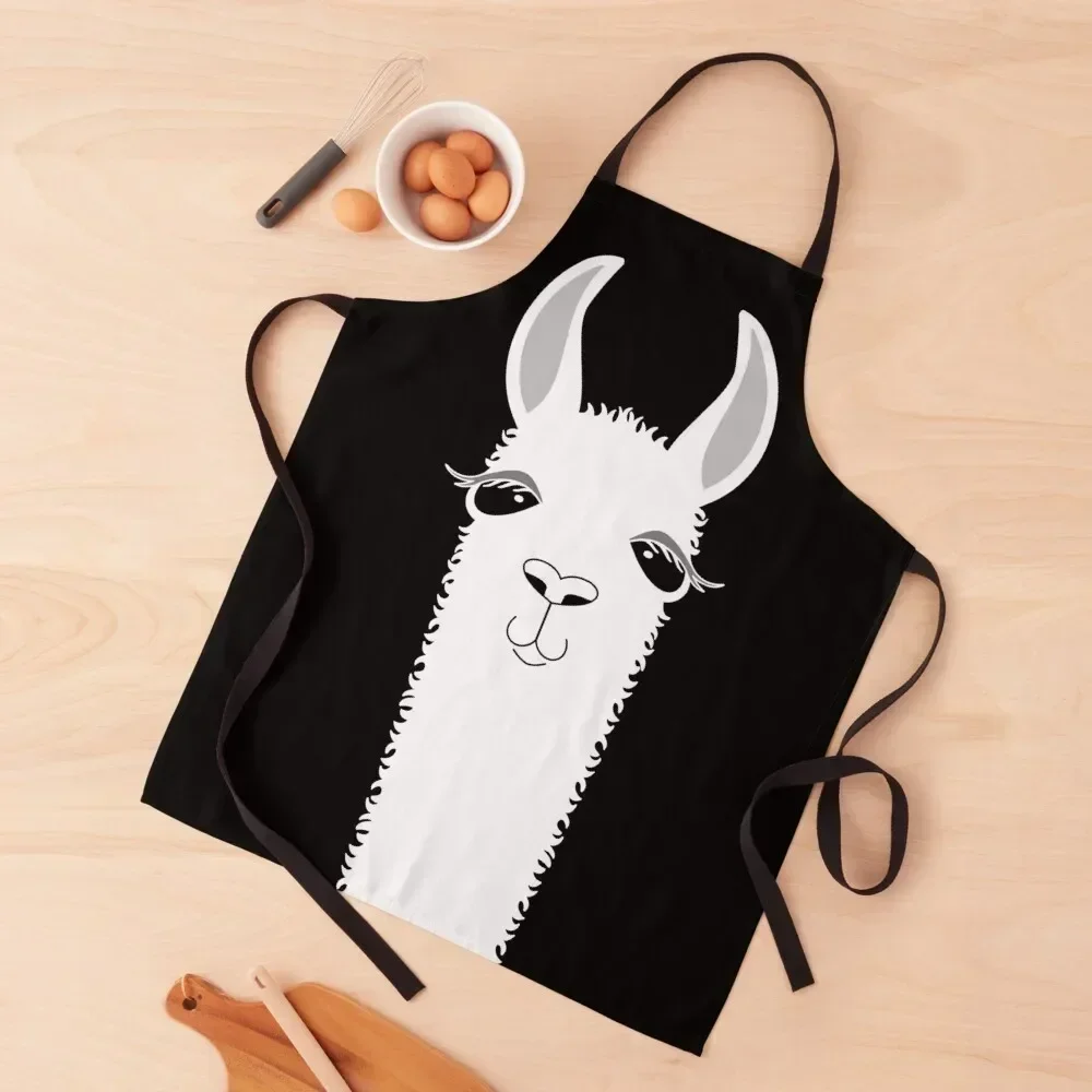 

LLAMA PORTRAIT ON CLASSIC BLACK Apron kitchen jacket woman Customizable Kitchen Accessories 2022 Apron