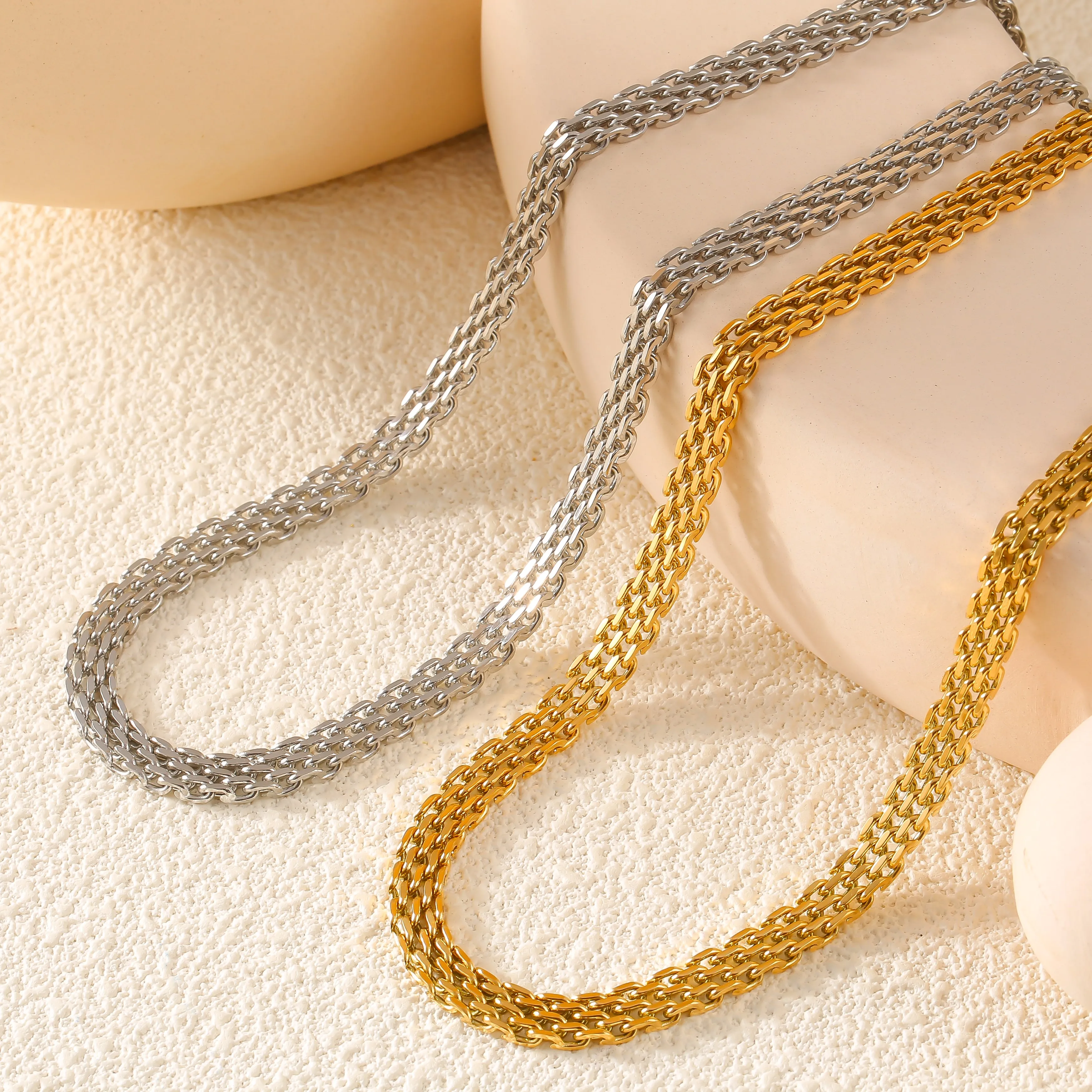 40cm Gold Color Stainless Steel Charm Necklace For Women Men Woven Mesh Chain Collar Choker Hip Hop Unisex Neck Jewelry