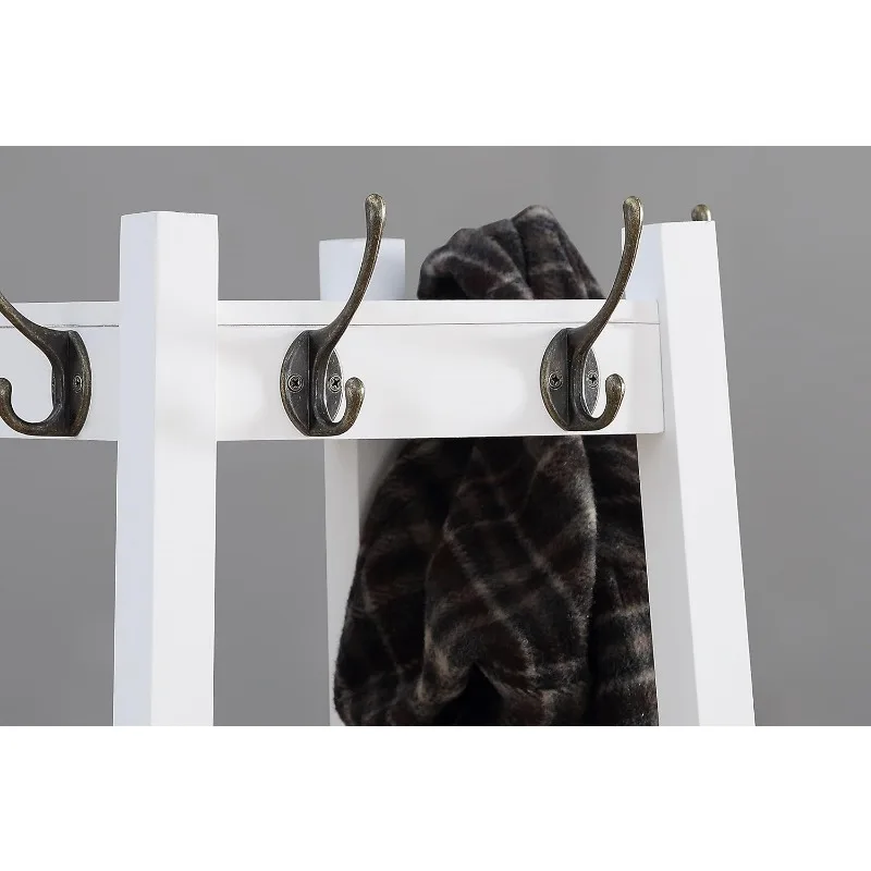 Vassen Coat Rack with 3-Tier Storage Shelves, White Finish