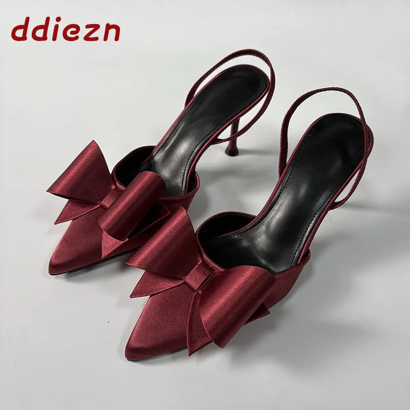 

Pointed Toe Fashion Silk Women High Heels Shoes Sandals Mules Female Stiletto Slingbacks Butterfly-Knot Ladies Heels Shoes Pumps