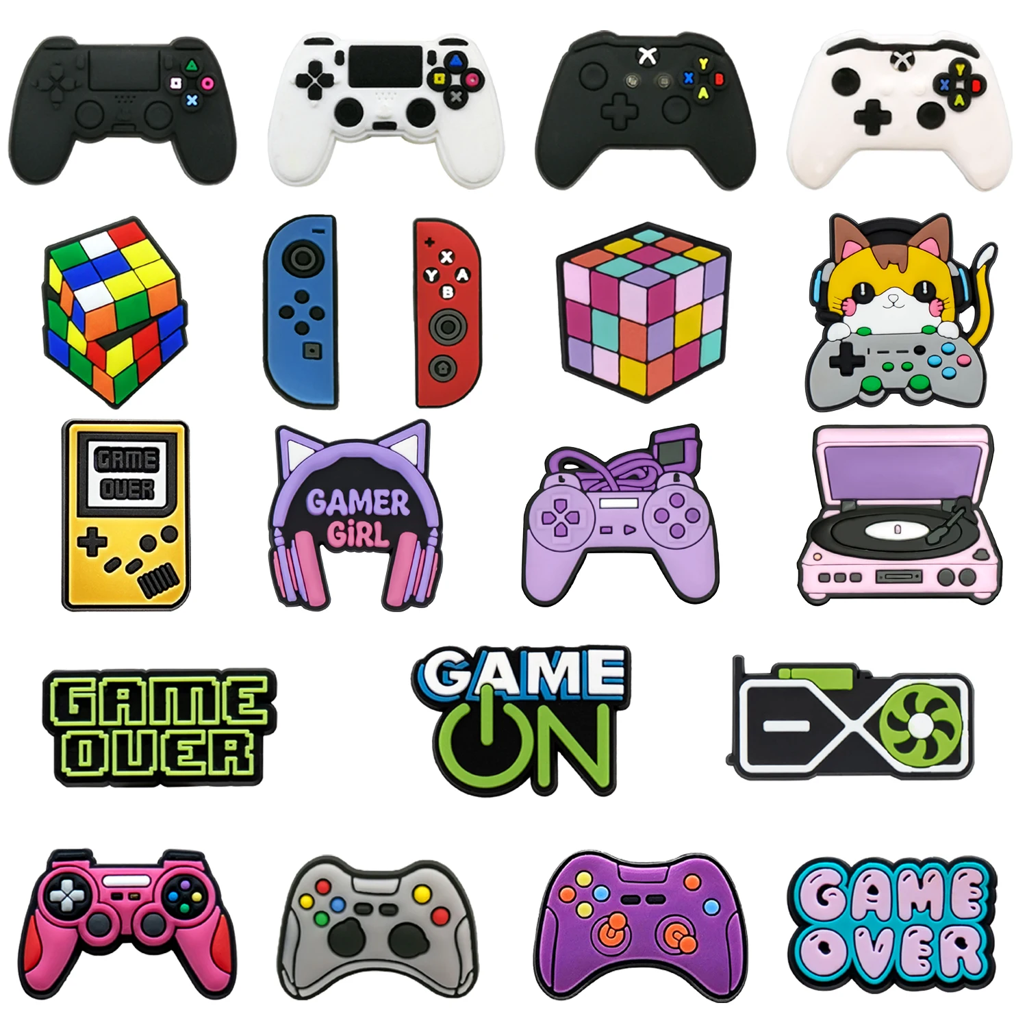 1/20pcs Gamepad Shoe Charms for Boy Kids Gift Rubik's Cube Shoe Accessories Cat Handle Garden Sandals Decoration Pin Clog