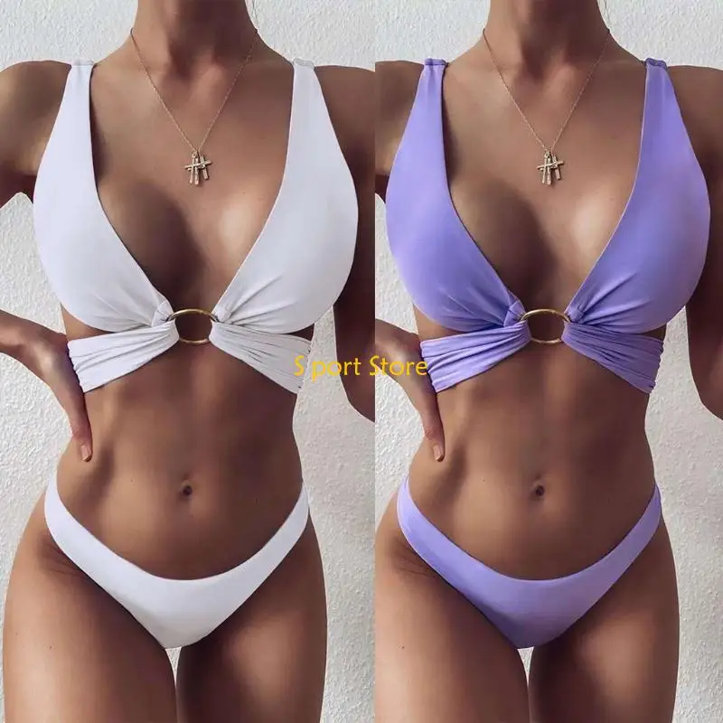 

U2JB женский сексуальный комплект бикини из 2 предметов с v-образным вырезом и уплотнительным кольцом для бюстгальтера с с