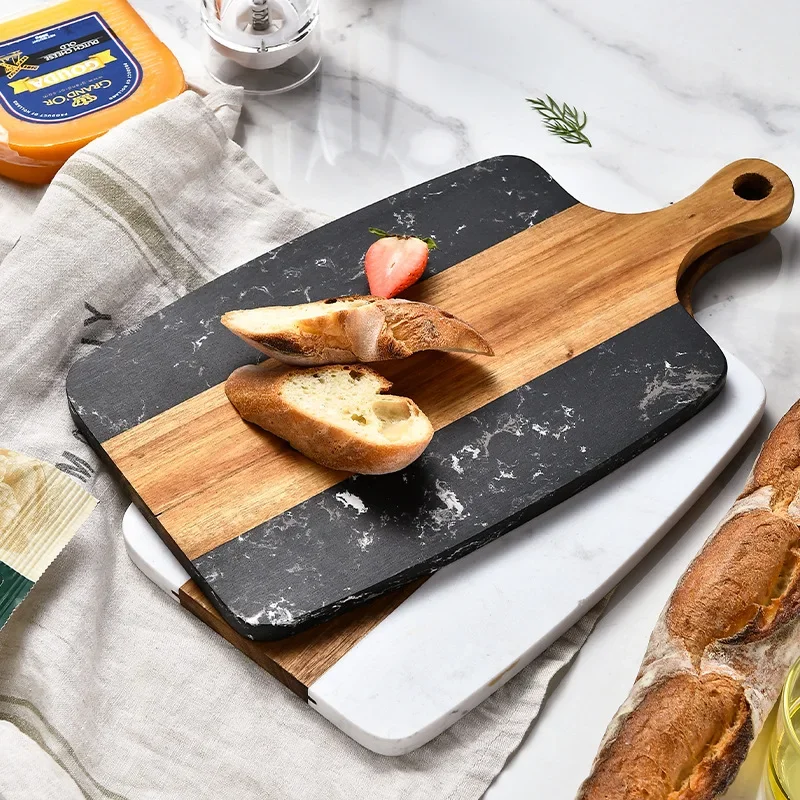 1Pc Marble Cutting Boards Wood Chopping Board Bread Fruit Serving Platter Black Steak Cheese Board Plate Outdoor Kitchen Tools