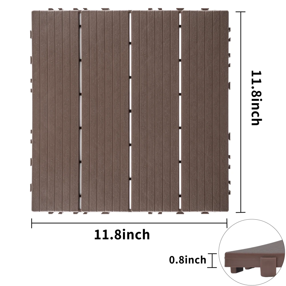 Carreaux de pont à emboîtement en plastique, 11.8 po x 11.8 po (paquet de 44), revêtement de sol extérieur étanche, utilisation par tous les temps