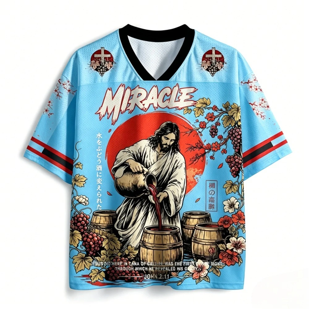Y2K Jesus Miracle John Gospel 3D-Druck Breatha Quick-Dry Herren Damen V-Ausschnitt T-Shirt Casual Street Fashion Eltern-Kind-Kleidung – Detail 4