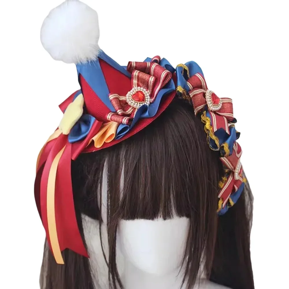 New Handmade Circus Fairy‑Tale Clown Lolita Headband KC Hat, Grotesque Style Hair Accessories for Girls Cosplay Party Dress‑up