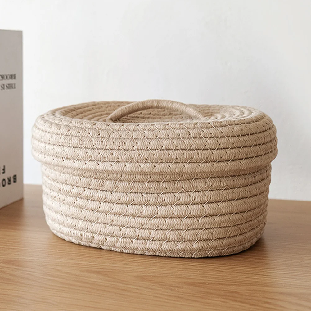 

Blanket Nordic Simple Style Covered Rope Storage Box Desktop Snacks Toy Cosmetics Basket Khaki Color