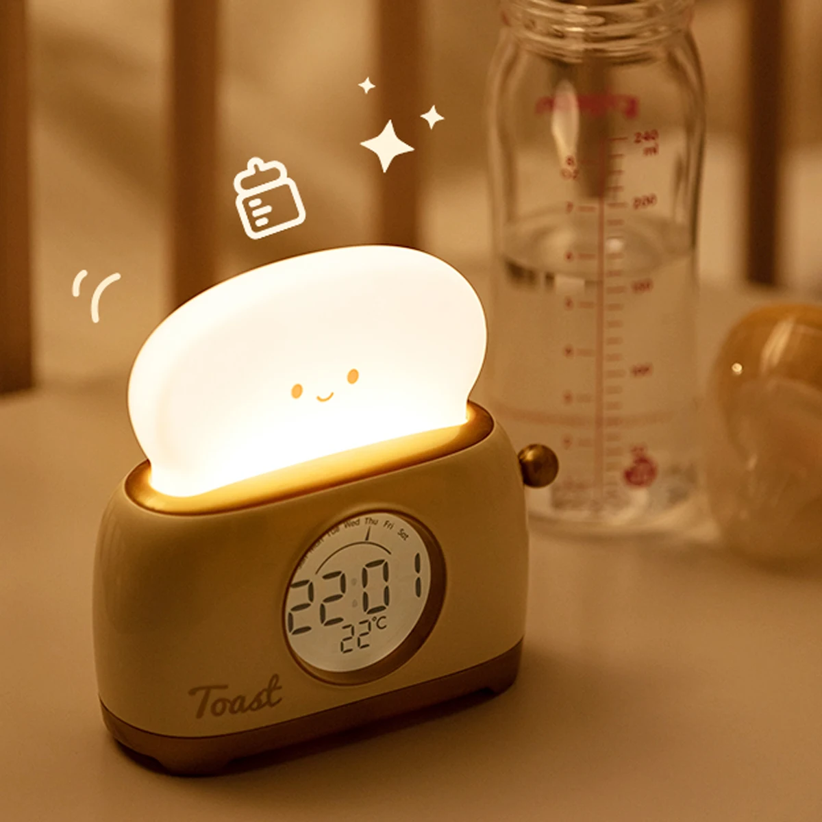 Bread Maker Night Light Alarm Clock Toast Night Light Timing Alarm Clock USB Charging Desktop Decorative Lamp Children\'s Gift