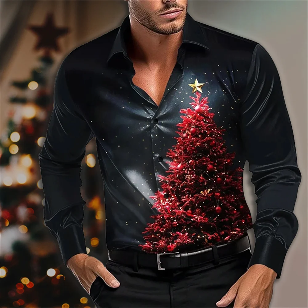 Christmas Tree Christmas Hot Sales 2024 Manufacturer Direct Sales 3D Printed Hawaiian Men's Shirt Fashion Daily Street Leisure