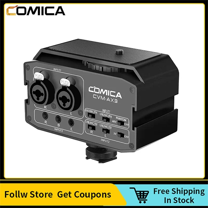 

Comica CVM-AX3 XLR Microphone Audio Mixer, Dual XLR/3.5mm/6.35mm Port Camera Preamp With Real-time Monitoring For DSLR Camera