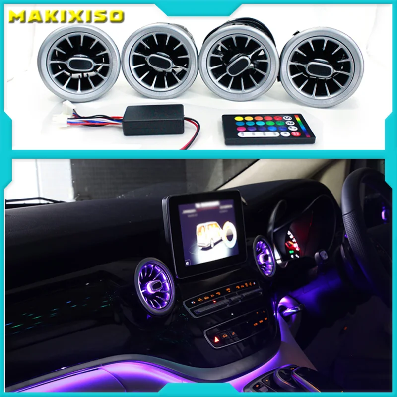 4PCS LED Front Dashboard AC Air Condition Vent Outlet Turbo Interior Trim For Mercedes Benz V Class W447 Vito V250