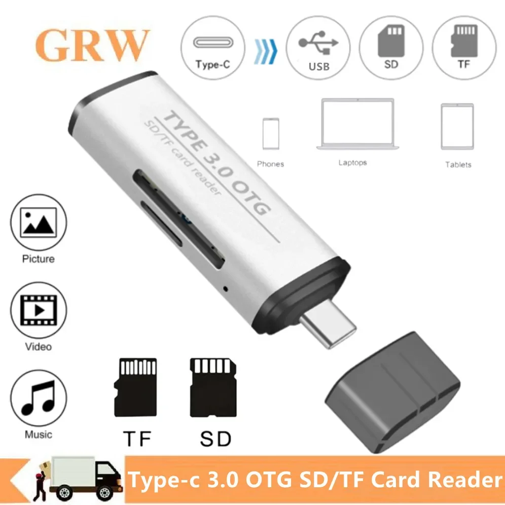 GRWIBEOU-Lector de tarjetas multifunción tipo C a USB 3,0, adaptador de transferencia de datos para Macbook, teléfono y ordenador portátil, OTG, SD/TF
