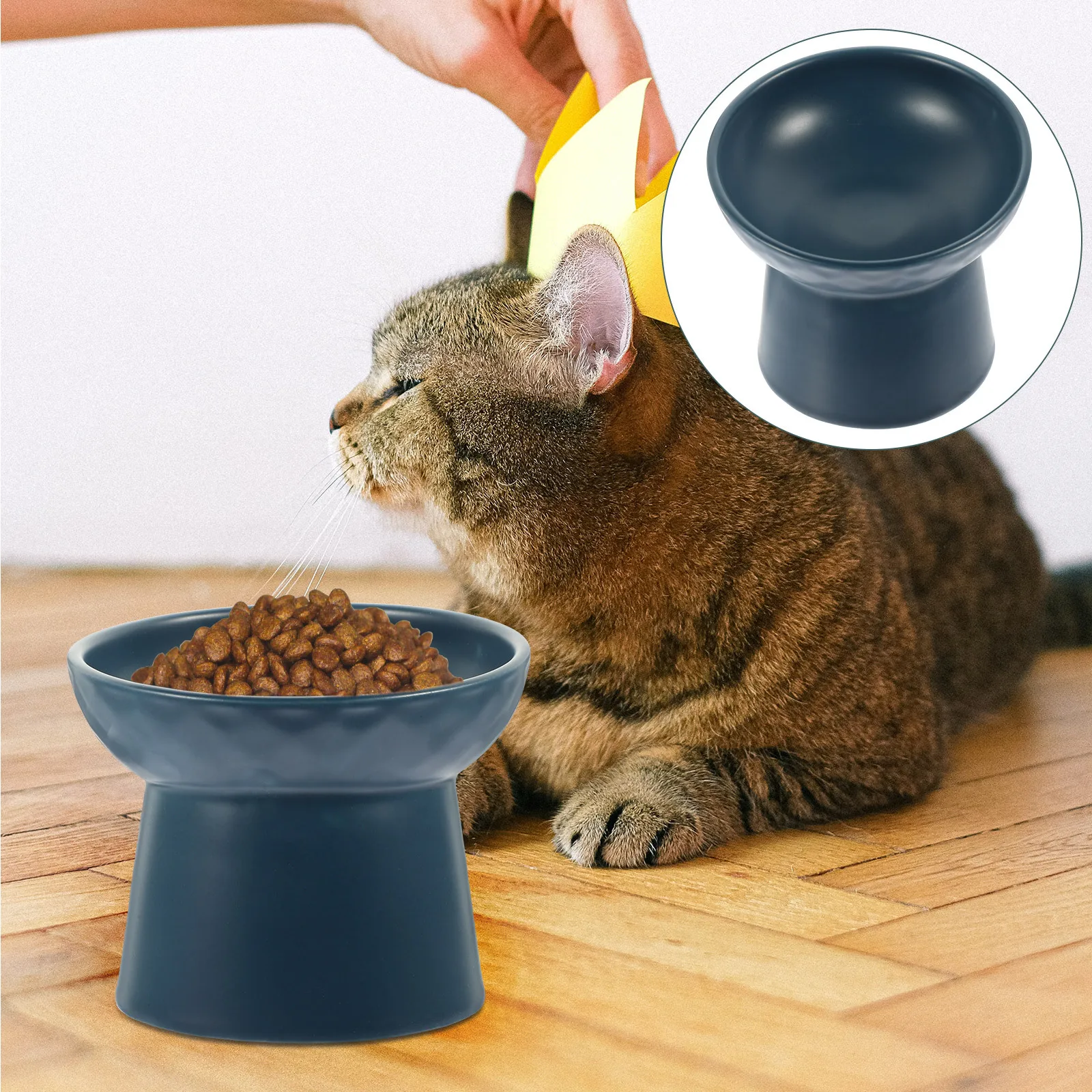 

Raised Ceramic Cat Bowl Elevated Pet Feeding Dish Nordic Style Kitten Food Bowl Indoor Daily Use Elevated Cat Bowls