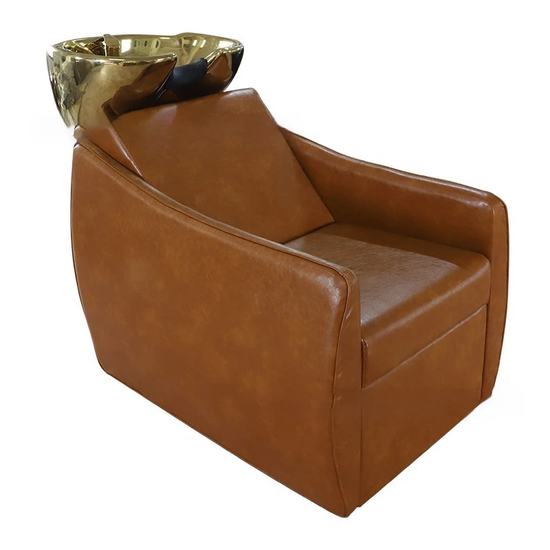 

%d Modern Style Salon Shampoo Bowl and Chair with Synthetic Leather and Metal Frame Ceramic Basin-Living Room/Gym Use-