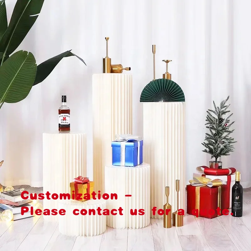 custom.Modern Portable White Round Columns Cylinder Pedestals Display Stand Wedding Party Foldable Paperboard Cylinder Pedes