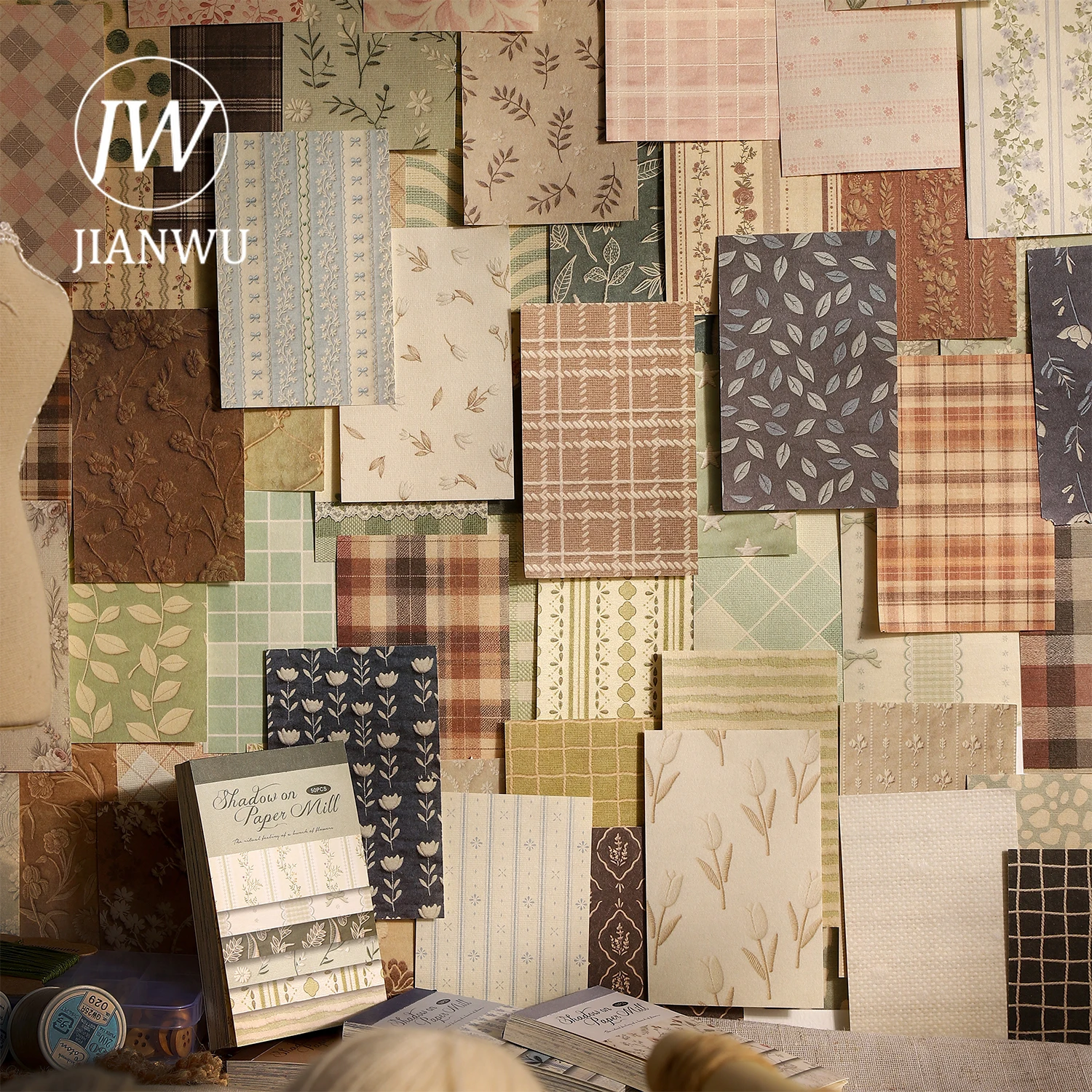 JIANWU Papierwerkstatt Schatten-Serie Vintage Gitter Landschafts-Collage Scrapbook-Material Kreatives Junk Journal Schreibwaren