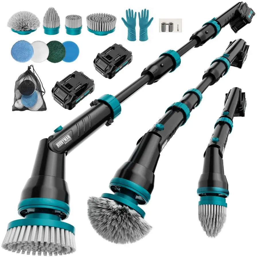 

1200RPM Electric Spin Scrubber, Floor Cordless Cleaning Brush, 2 20V Replaceable Battery, Power Scrubber for Cleaning with 8 Bru