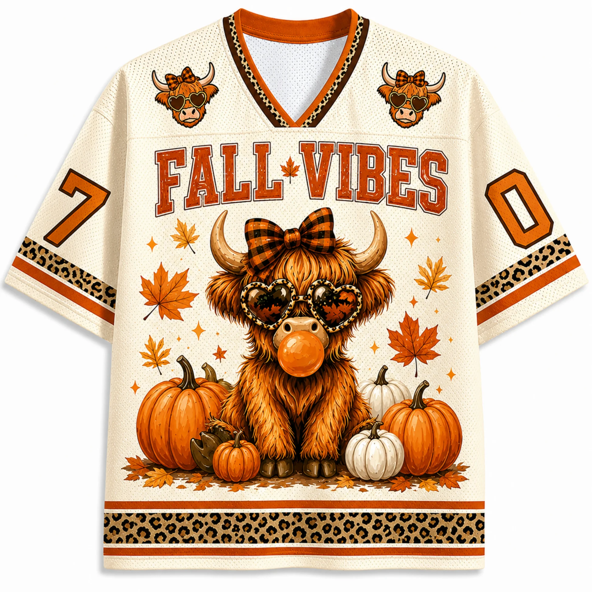 Retro Leopard Print 3D Printed Bubble Gum Ghost Atmosphere V-neck T-shirt Trendy Halloween Men's and Women's Soccer Jerseys