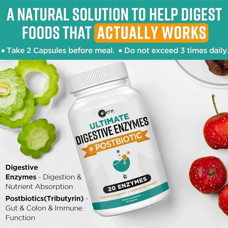

Digestive enzyme 1000mg containing postbiotic acid bloating,optimizing digestion and intestinal function, 60 vegetarian capsules