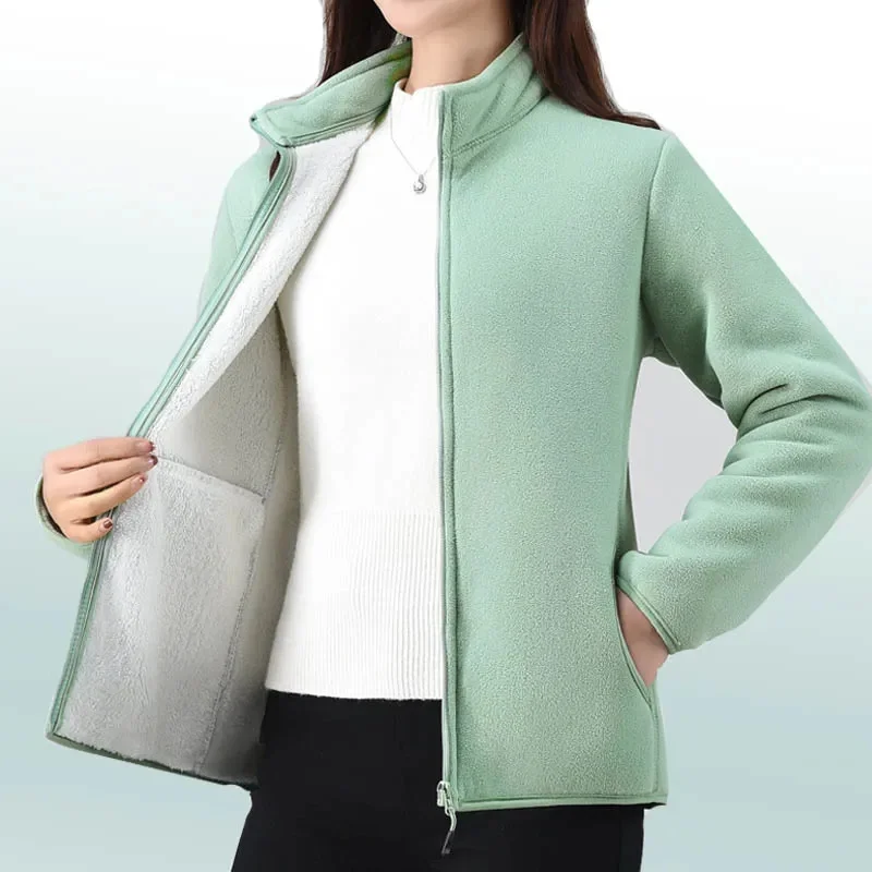 

2025 женский свитшот большого размера 5XL, топы, осень-зима, женское флисовое пальто с воротником-стойкой, корейская женская двусторонняя флисовая куртка