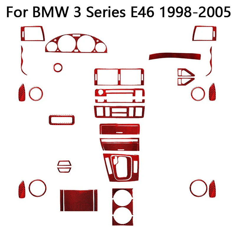 For BMW 3 Series E46 1998 1999 2000 2001 2002 2003 2004 2005 Carbon Fiber Red Stickers Car Interior Decorative Accessories