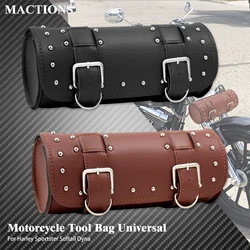Sacos de ferramentas para garfo de motocicleta, bolsa de viagem de couro pu, bolsa de bagagem frontal universal para harley sportster touring softail dyna