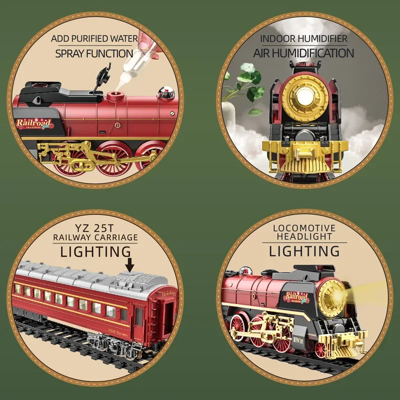 คลาสสิกรถไฟ Freight Train รีโมทคอนโทรลคริสต์มาส SteamTrain พร้อมแสงและเสียงของเล่นสําหรับของขวัญเด็กเด็ก