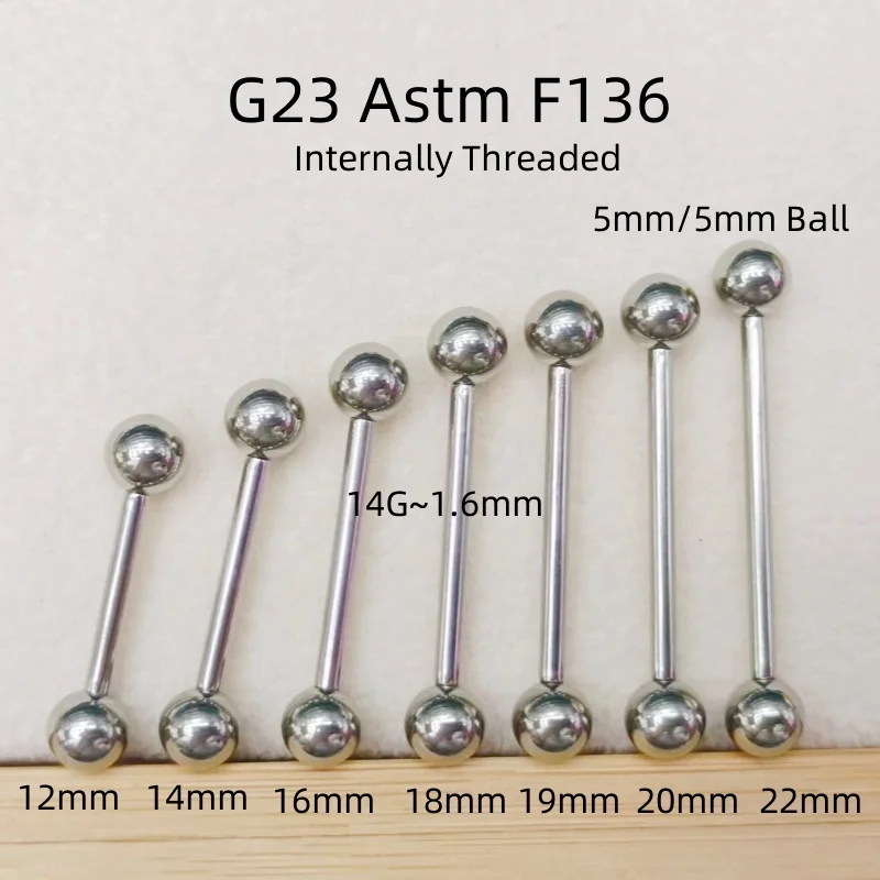 50pcs Body Piercing Jewelry - G23 Titanium Internally Thread Tongue Nipple Piercing Barbells 14G Ear Bar Piercing Jewelry