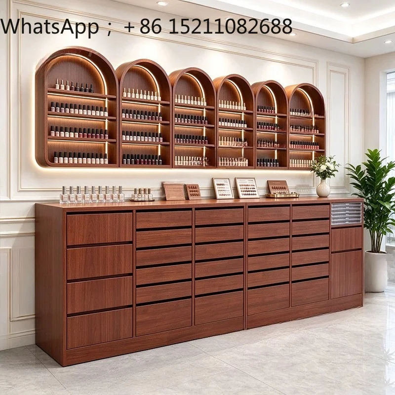 SCY Nail Art Studio Special Large Capacity Solid Wood Nail Polish Storage Cabinet Nail Polish Display Cabinet
