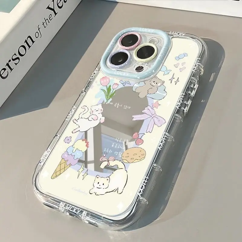 Summer Cat Delicious Candy Mirror Phone Case For iPhone 17 AIR 16 15 14 13 12 11 PRO MAX 7 8 PLUS Anti Drop Dustproof Cover