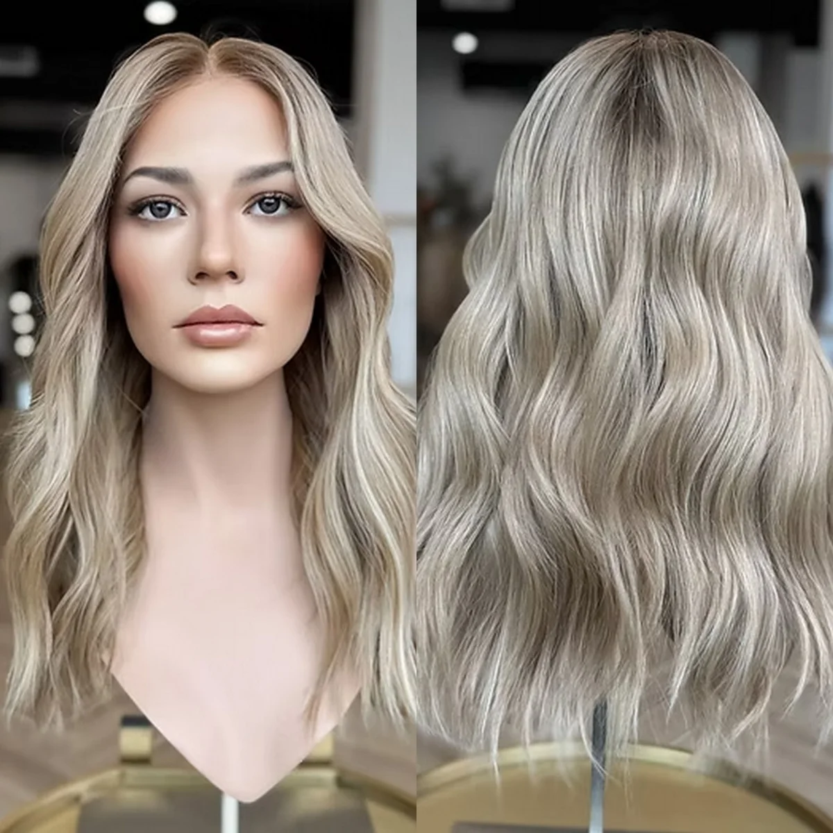 New Style 20 Inches Preplucked Hairline Ombre Ash Blonde Wig 180% High Density Body Wave Synthetic Hair Lace Front Glueless Wig