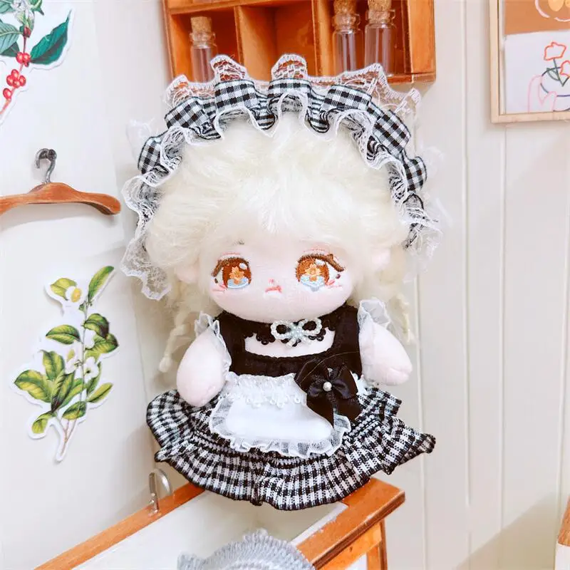 

10cm Cute Black Lolita Dress Suit Plush Idol Doll Kawaii Soft Stuffed Cotton Doll DIY Clothes Accessory for Girl Collection Gift