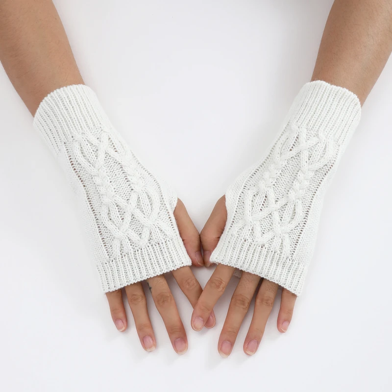 Half Finger Wrist Gloves Women Fashion Winter Warm Knitted Half Finger Arm Cover Short Arm Sleeve Gothic Crochet Twist Pattern