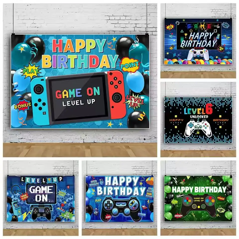 

Birthday Background for Boy Birthday Party Game On Level Up Gaming Theme Decoration Banner Photography Backdrops Gifts