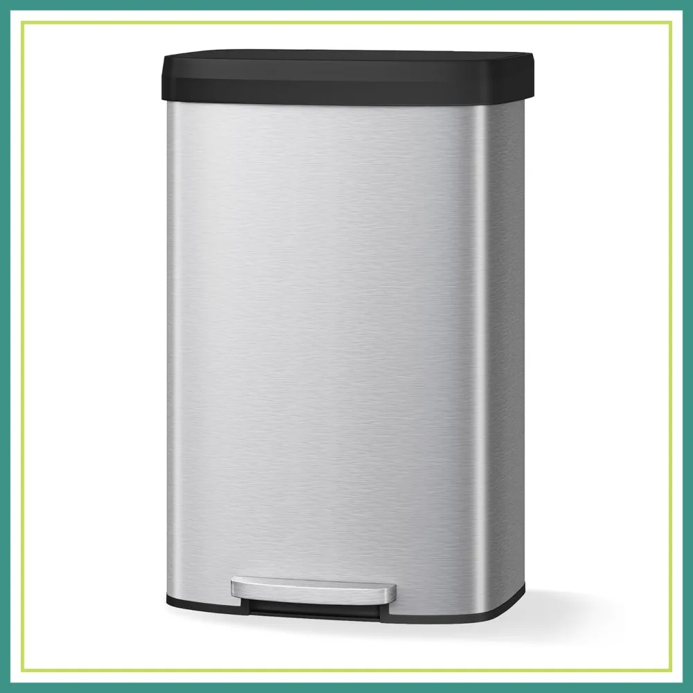 

21 Gal / 80 L Stainless Steel Trash Can with Lid, Large Kitchen Garbage Can, Rustproof Step-on, Soft Close Plastic Lid