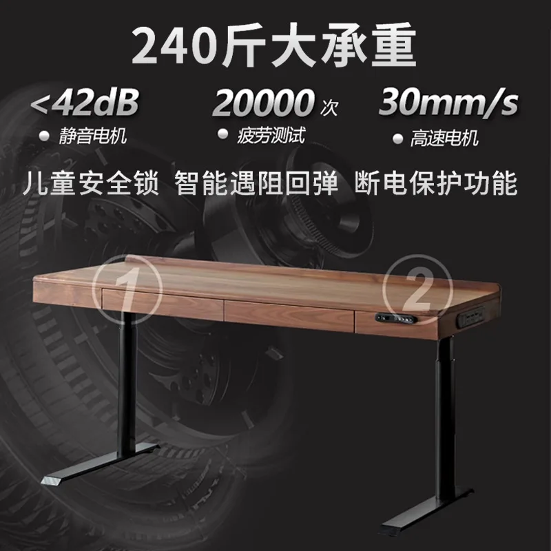 Mesa elevadora eléctrica, escritorio de madera maciza pura de roble rojo nogal negro para el hogar