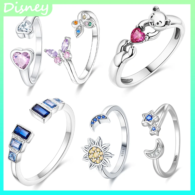 

Вращающееся открытое кольцо из стерлингового серебра 925 пробы 925 пробы для женщин с блестящим цветным цирконием, цветочными крыльями и мотивом медведя