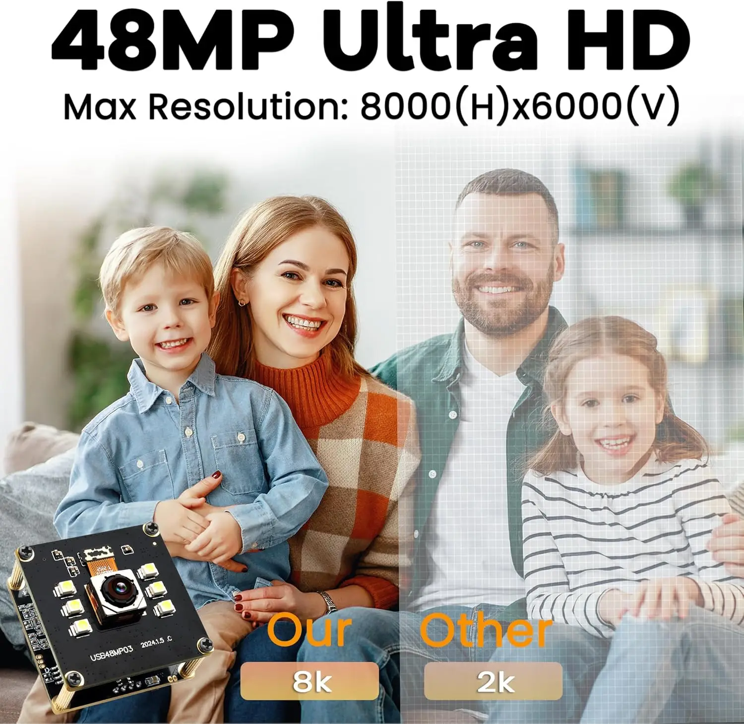 SVPRO 48MP 8K USB Camera Module with Fast Autofocus No Distortion Lens 6pcs White LEDs for Industrial Machine Vision USB Webcam