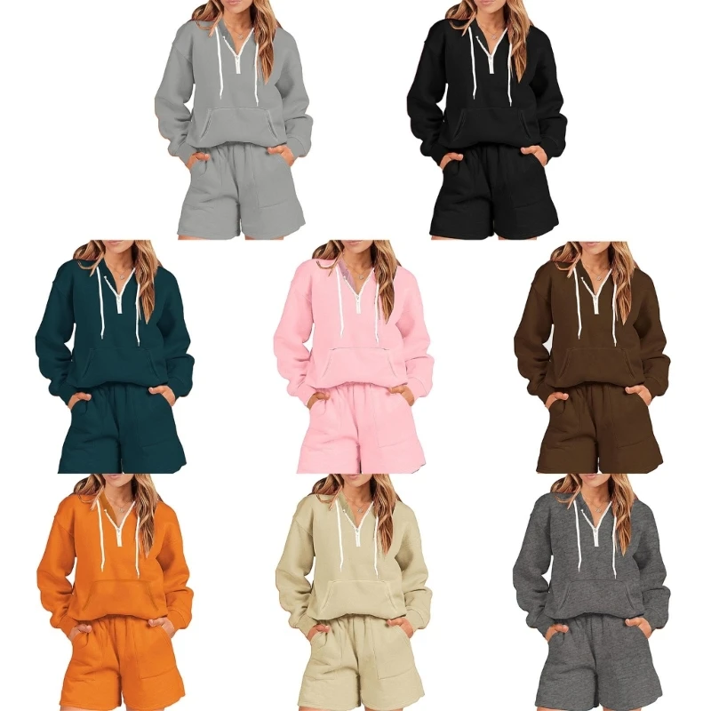 

Women 2 Piece Outfits Sweatsuit Oversized Zipper Hood Sweatshirt Shorts Set Dropship