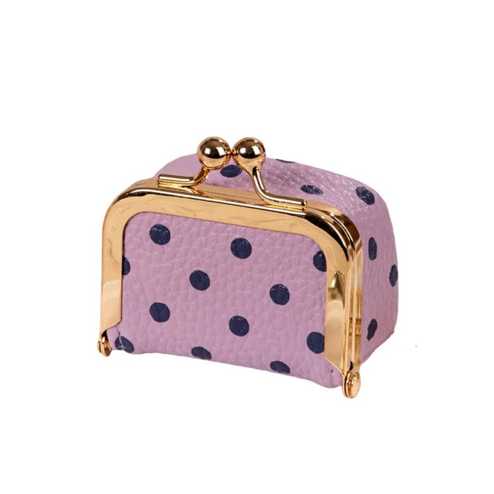 

Cute Polka Dot Kiss Lock Coin Purse PU Leather Mini Leather Jewelry Bag Solid Color Wallet Small Item Bag Jewelry Storage