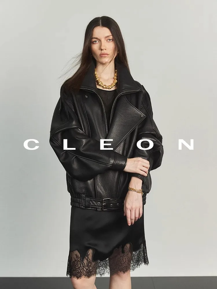 Lautaro Autumn Brown Oversized Pu Leather Moto & Biker Jacket Women  Long Sleeve Zippper High Quality American Retro Clothing