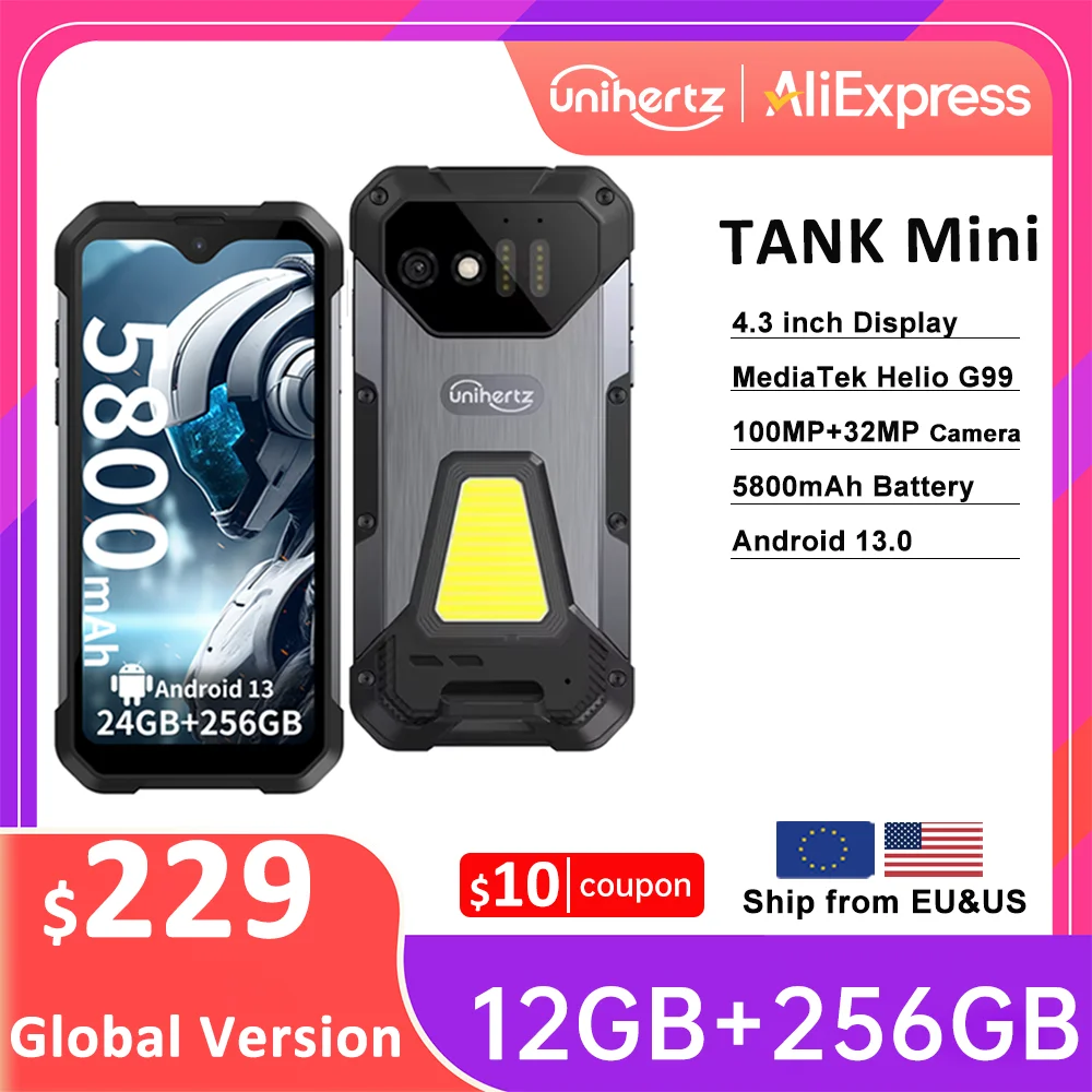 Unihertz 8849 Mini Smartphone Robusto, Pequeño 4G, Exterior, 16 GB, 24 GB de RAM, 256 GB de ROM, 5800 mAh, Teléfono Android 13, Doble Sim, Cámara de 100 MP