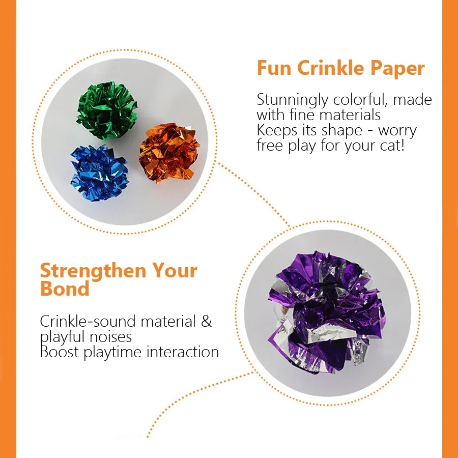 5/10 قطع كرات تجعيد للقطط مع صوت طقطقة وانعكاس ليزر، كرات ورقية مقاومة للخدش متينة للقطط الصغيرة - 3