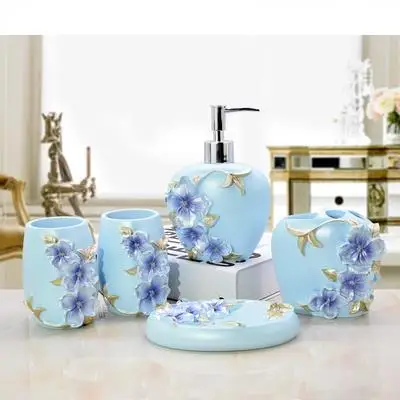 5Pcs Bathroom Accessories European Aristocracy Bath Sets Lotion Dispenser Resin Cup Toothbrush Holder Romantic manor