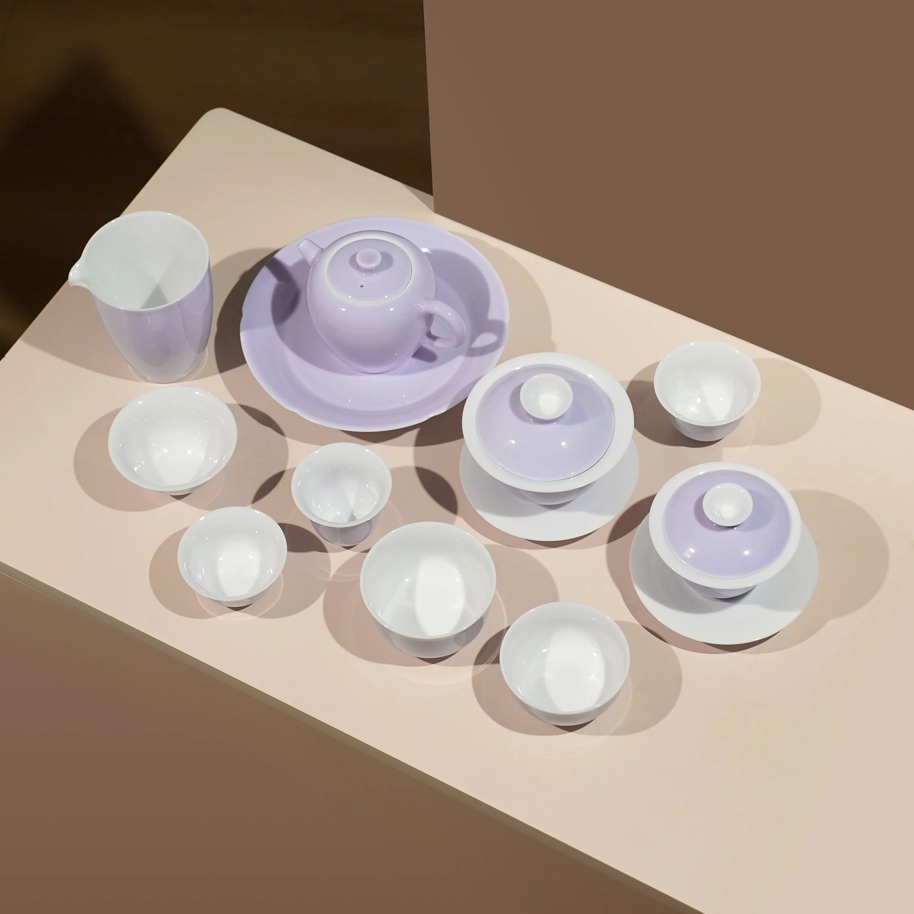 

Handmade Thin-walled Cerc Tea Cup Purple Brewing Kettle Sancai Cover Bowl Gongfu Tea Set Simple Drinking Cup Dehua Origin